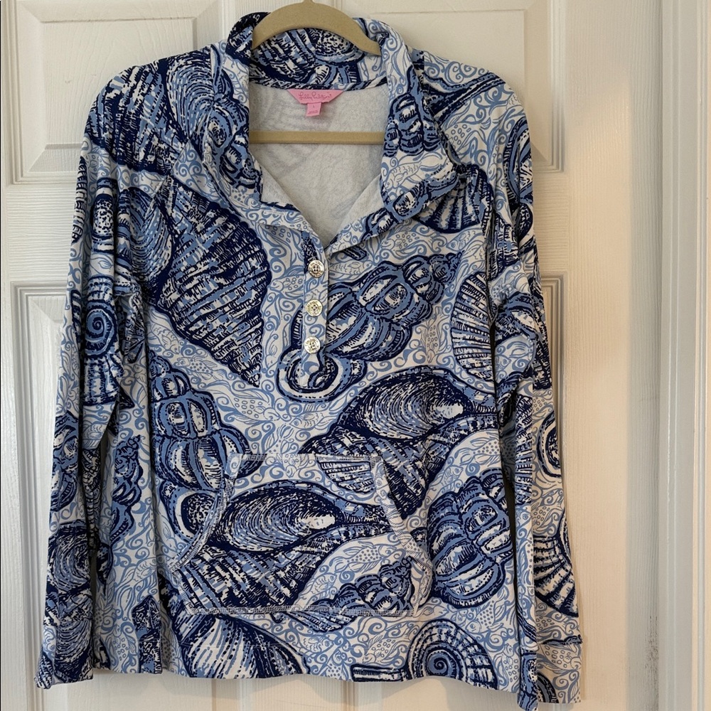 Lilly Pulitzer Blue and White Seashell Button Down Shirt